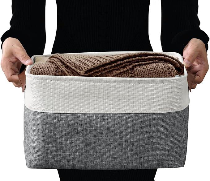 DECOMOMO Storage Bins Fabric Storage Baskets for Shelves, Linen Closet Organization Toys Nursery (Slate Grey and White, Large - 4 Pack)