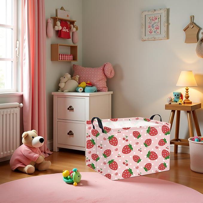 HIYAGON Rectangular Baby Girl Basket Kids Baby Storage Basket Toy Storage Bin Organizer Box Room Decor(Strawberry)