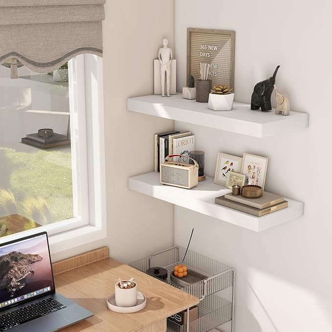Fun Memories White Floating Shelves 30x 12 Inch, Deep Floating Shelf Wall Mounted, 12