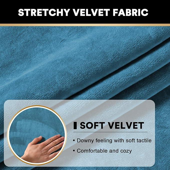 PrinceDeco Couch Cushion Covers, Stretch Washable Sofa Cushion Cover, Fitted Sofa Slipcover Velvet Fabric Non-Slip Furniture Protector for Dog,Pets, Kid (Each Width Up to 29.5