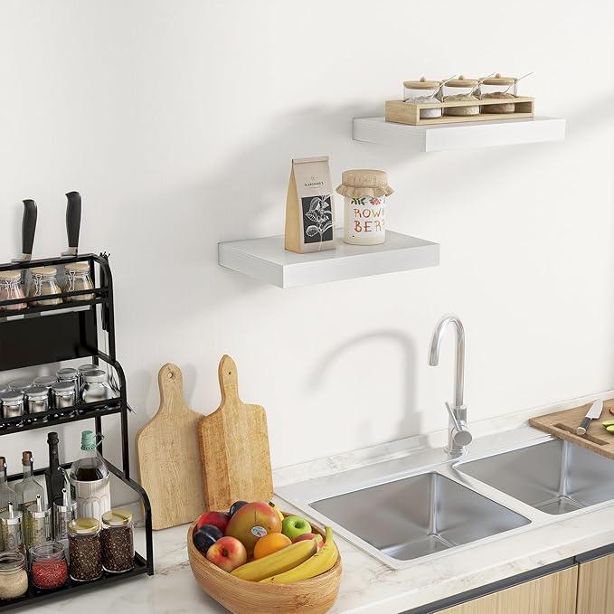 Fun Memories Wood Floating Shelves 16 Inch, 10 Inch Deep Shelves Wall Mount, Wall Shelves with Invisible Bracket, 16