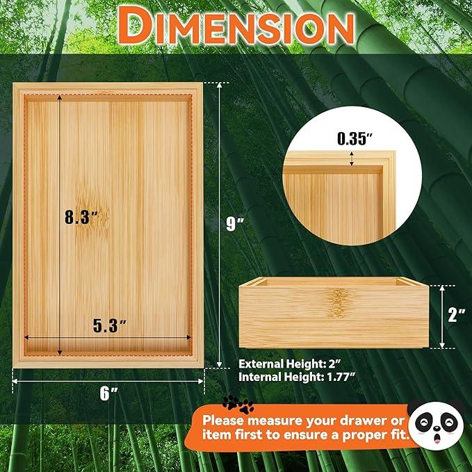 Bamboo Drawer Organizer, Cutlery Silverware Organizer for Kitchen Drawer, Stackable Utensil Organizer, 2 Pcs Flatware Organizer for Drawer, Wooden Storage Box Tray (Bamboo, 9 X 6 X 2 Inch)