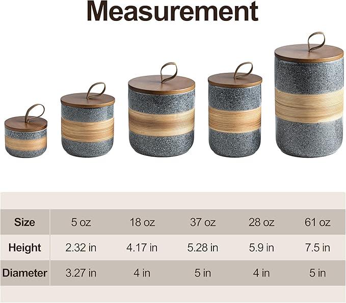 Spice Jars with Airtight Lid, Coffee Container Canister Kitchen Food Storage Jars for Spice Sugar Tea Bag, Stackable Decorative Jars for Countertop, Grey & 37oz