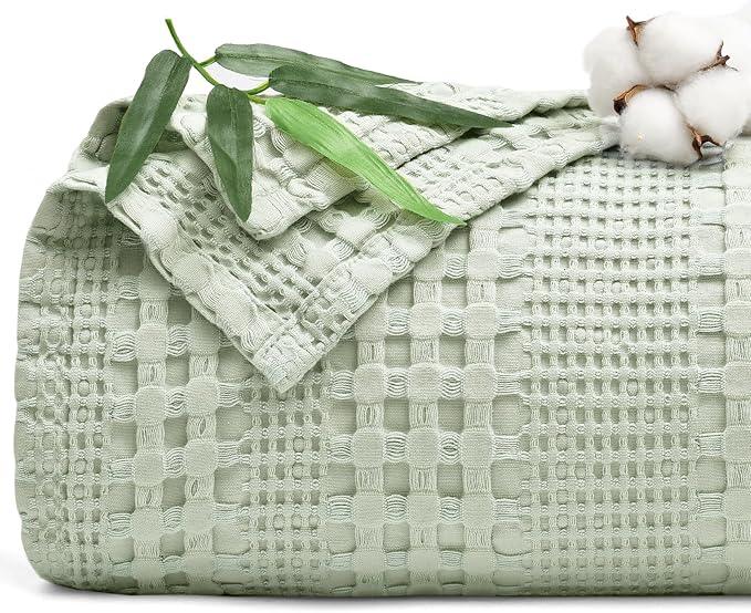 PHF Cooling Waffle Blanket King Size, Lightweight 60% Rayon Derived Bamboo & 40% Cotton Breathable Blanket for Hot Sleepers, Soft and Luxury for Bed Couch and Sofa, 104