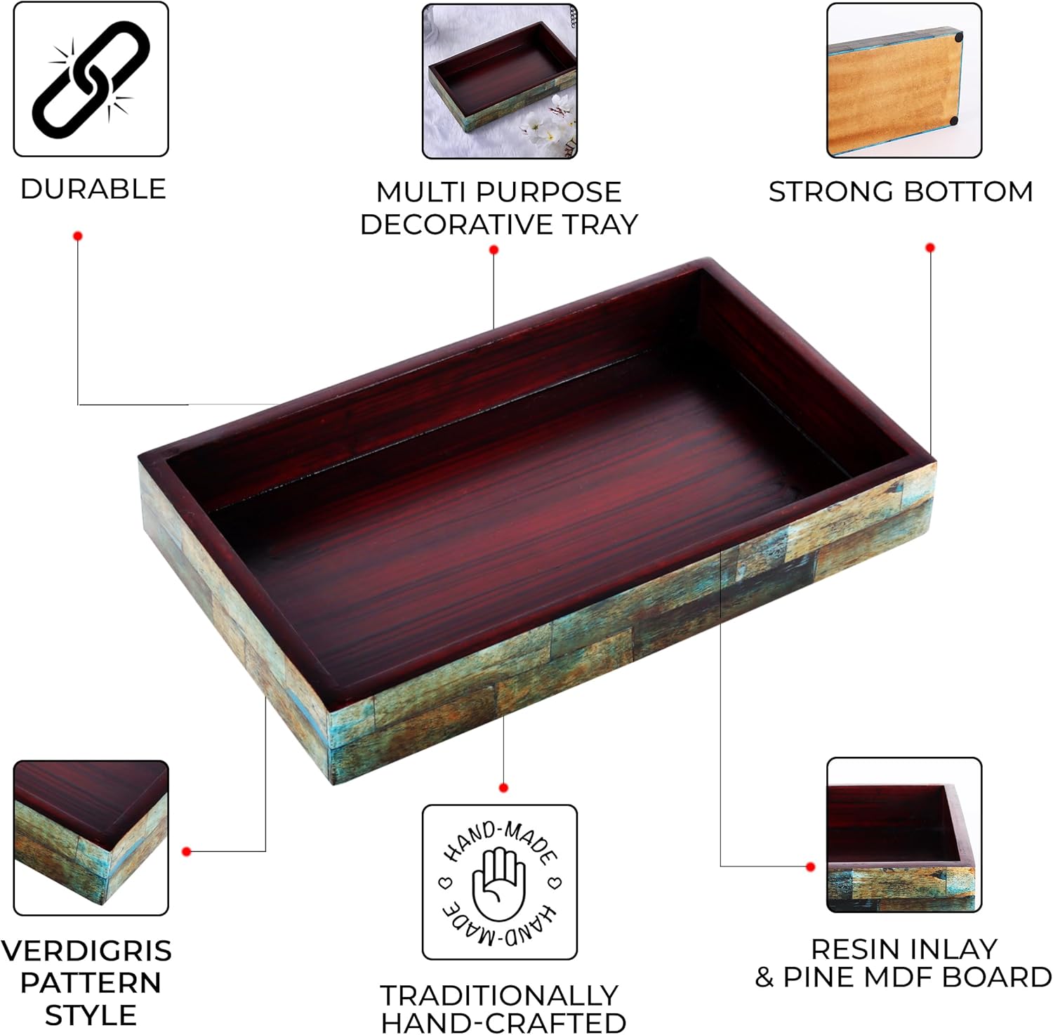 Vanity Tray Verdigris Pattern Bone Inlay Collection in 10x6