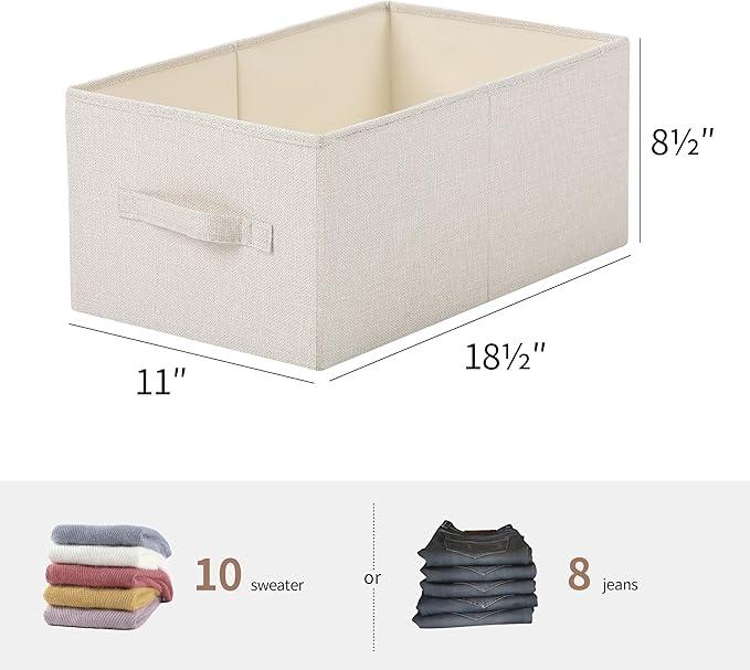 Linen Folding Storage Bins, 3 Pack Large Storage Baskets, Washable, Clothing Storage Bins with Handle, Closet Organizer for Storage Sweater,Sheets(Beige, 18½