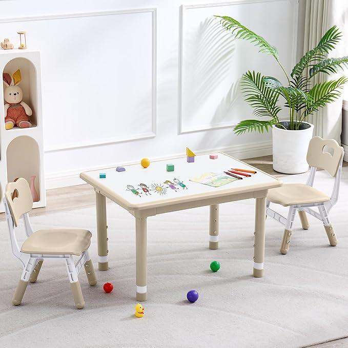Kids Table and 2 Chairs Set, Height Adjustable (17.7