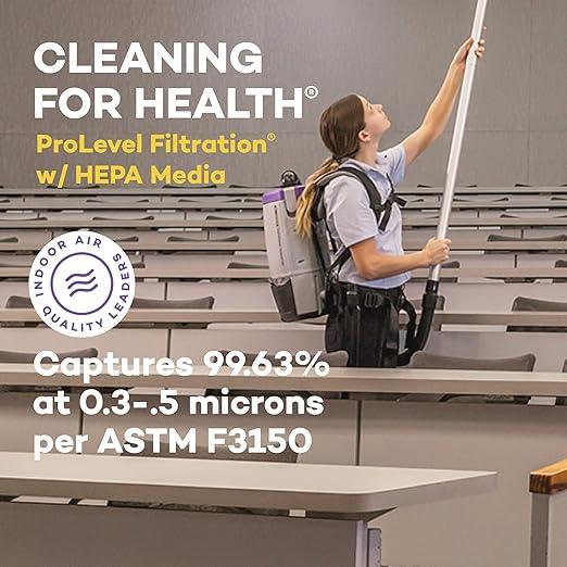 ProTeam Super Coach Pro 6 Backpack Vacuum Commercial with 2 Piece Wand Tool Kit, 6 Quart, Corded, 107308