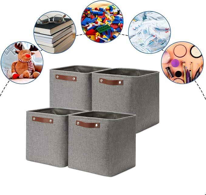 DULLEMELO Square Storage Cubes Baskets for Gifts Empty, 11 inch Cube Stroage Bins Linen Closet Organizers and Storage Baskets for Toy Nursery Shelves Bedroom Storage(4 Pack - 11