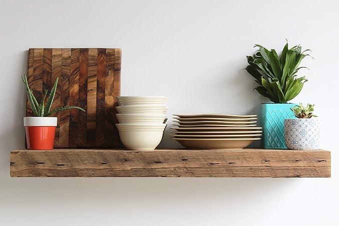 Urban Legacy Reclaimed Barn Beam Deep Shelves | Deep Shelves with Brackets Included, Set of 2 | (Natural Low Profile Bracket, 36