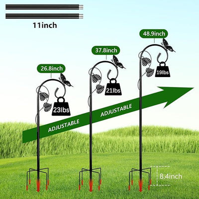 Shepherds Hooks for Outdoor Hummingbird Bird Feeder Pole Hanger 49 Inches with 5 Prongs Base Stainless Metal Adjustable Garden Hanging Holder Weddings Garden Decor Butterfly 1-Pack