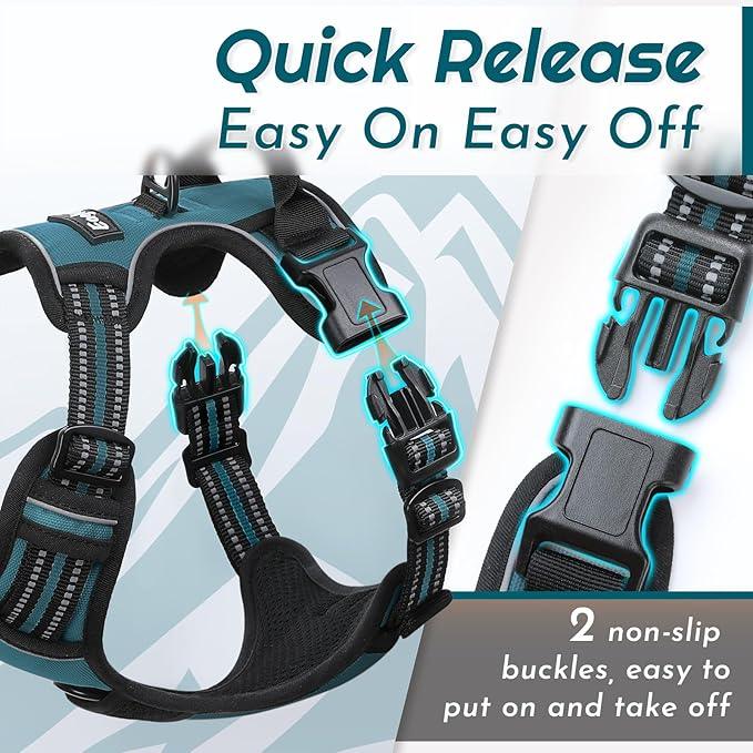 Eagloo Dog Harness Medium Sized Dog, No Pull Service Vest with Reflective Strips and Control Handle, Adjustable and Comfortable for Easy Walking, No Choke Pet Harness with 2 Metal Rings, Dark Green, M