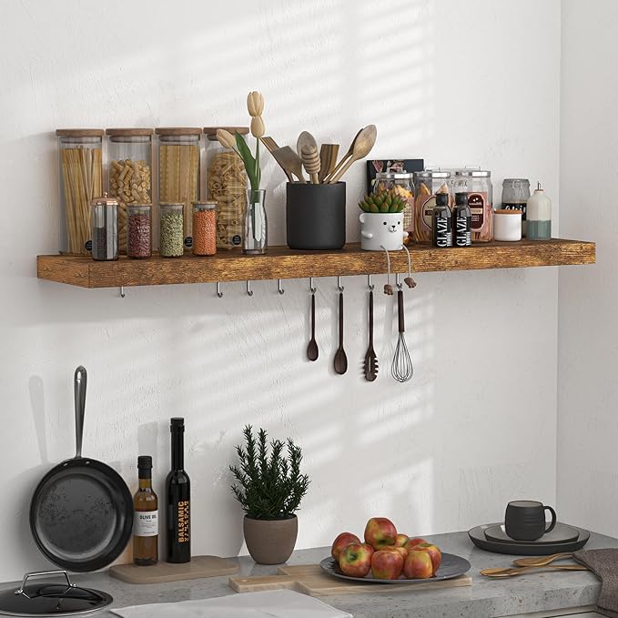 Floating Shelves - 10.23 Inch Deep Wall Shelf for Decor & Storage - Wall Mounted Display Shelving with Invisible Heavy-Duty Metal Bracket - 48