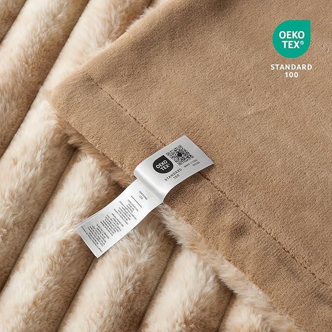 Cozy Bliss Faux Fur Throw Blanket for Couch, Cozy Warm Plush Striped Blanket for Sofa Bedroom Living Room, 50 * 60 Inches Tie-dye Kahki