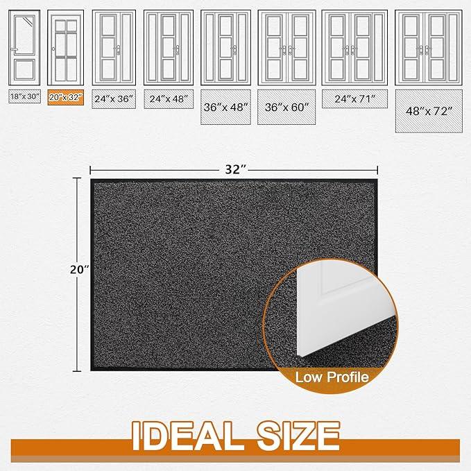Mibao Front Door Mat, Dirt Trapper Welcome Mat for Outdoor Indoor, Non-Slip Waterproof Doormat, Durable Machine Washable Low Profile Entry Rug for Back Door Outside Patio Porch, 32