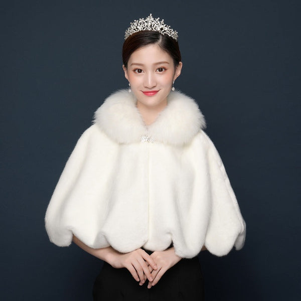 Bride's wedding dress fur shawl women's warm white cloak cheongsam jacket red cloak