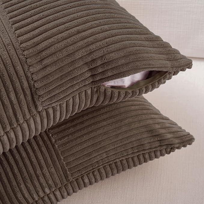 Fancy Homi 2 Packs Dark Brown Decorative Throw Pillow Covers 16x16 Inch for Living Room Couch Bed Sofa, Rustic Farmhouse Boho Home Decor, Soft Corss Patchwork Corduroy Textured Cushion Case 40x40 cm