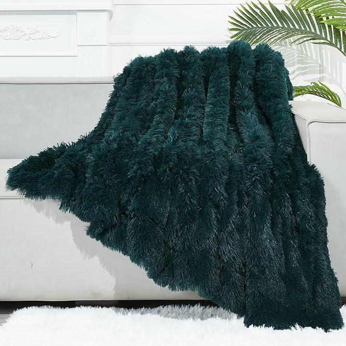 GONAAP Fuzzy Faux Fur Throw Blanket Twin Size Dark Teal Super Soft Cozy Plush Fuzzy Shaggy Blanket for Couch Sofa Bed (Dark Teal, Twin(60