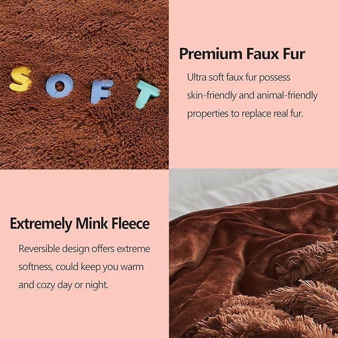 GONAAP Fuzzy Faux Fur Throw Blanket Twin Size Coffee Super Soft Cozy Plush Fuzzy Shaggy Blanket for Couch Sofa Bed (Coffee, Twin(60