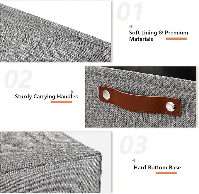 DULLEMELO Large Storage Baskets, 3 Pack Foldable Storage Baskets Bins for Colthes Organizer, Fabric Storage Organizer Baskets for Shelves Closet Nursery Toy Storage(Gray)