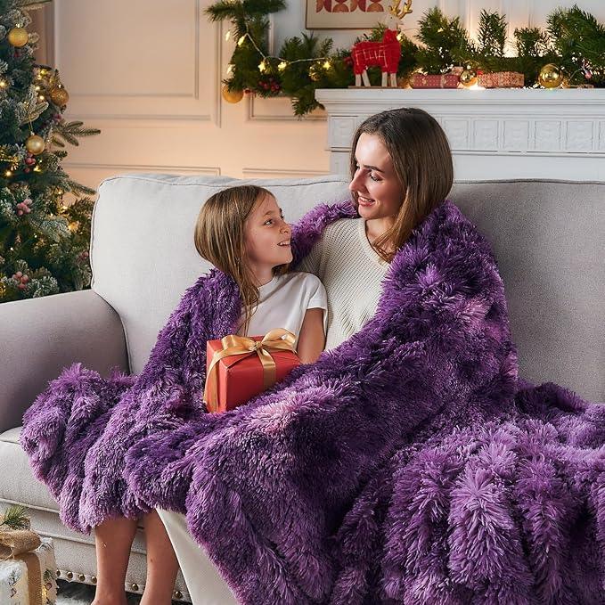 GONAAP Fuzzy Faux Fur Throw Blanket Twin Size Tie-dye Violet Purple Super Soft Cozy Plush Fuzzy Shaggy Blanket for Couch Sofa Bed (Tie-dye Violet Purple, Twin(60