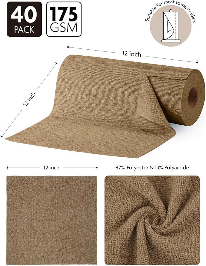 Fantasticlean Microfiber Cleaning Cloth Roll -40 Pack, Tear Away Microfiber Towels, 12
