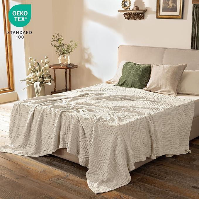 PHF Cooling Waffle Blanket King Size, Lightweight 60% Rayon Derived from Bamboo & 40% Cotton Breathable Blanket for Hot Sleepers, Soft and Luxury for Bed Couch and Sofa, 104