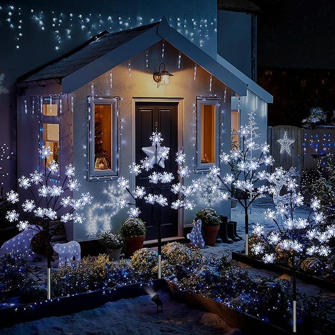 4-Pack 80LED Solar Snowflake Stake Lights - 8 Modes, Waterproof Outdoor Christmas Decorations for Garden, Yard, Pathway, Walkway