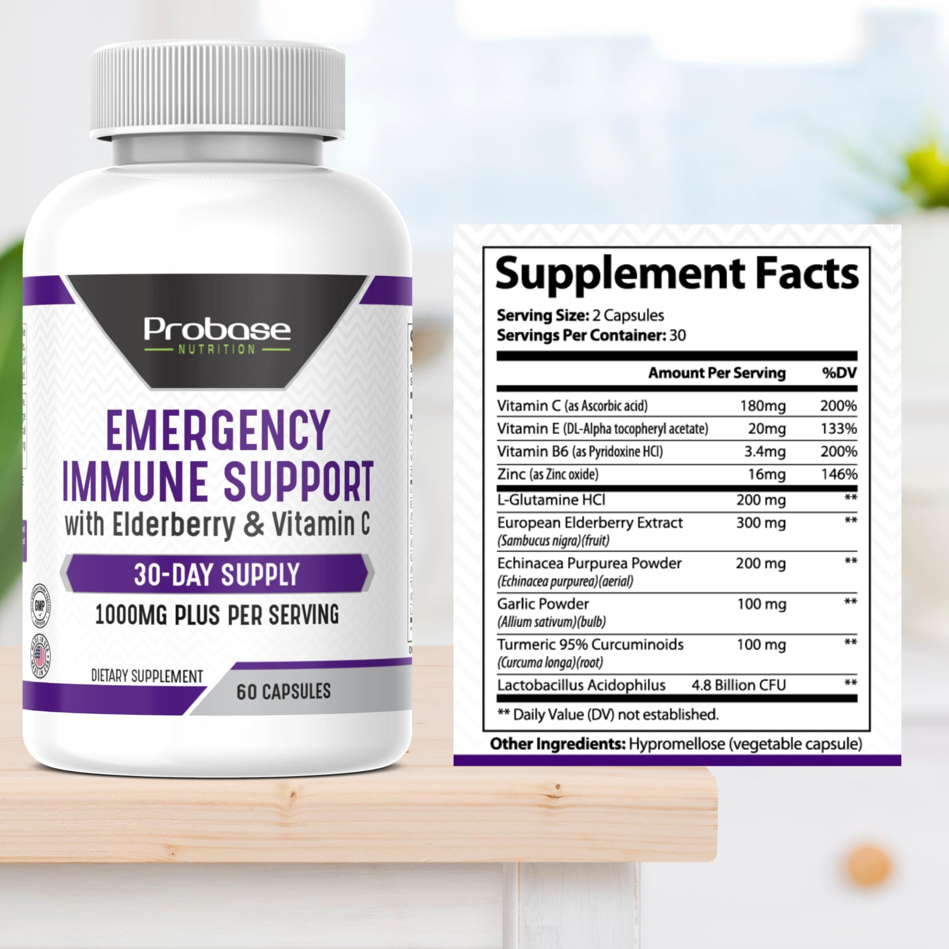 Probase Nutrition Emergency Immune Support 60 Capsules 30-Day Supply