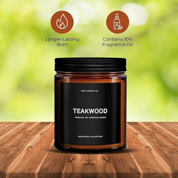 1OAK Scented Candles for Men - Teakwood & Masculine - Soy Wax, Long Burning Premium
