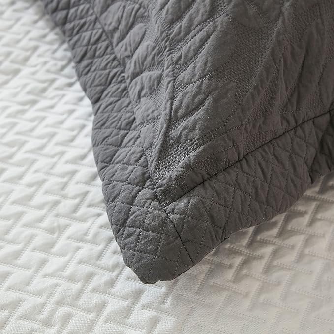MarCielo 3-Piece 100% Cotton Oversized Bedspread Lightweight Quilt Coverlet Embroidery Farmhouse Bedding Set T0 (Dark Grey, Oversized Queen (100