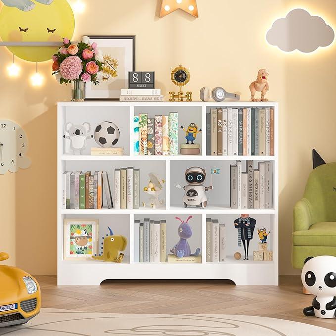 Book Shelf, 8 Cubes Storage Organizer, 3-Tier Open Shelf Wooden Bookcase, Freestanding White Bookshelf Cube Shelf for Bedroom, Living Room, Home Office