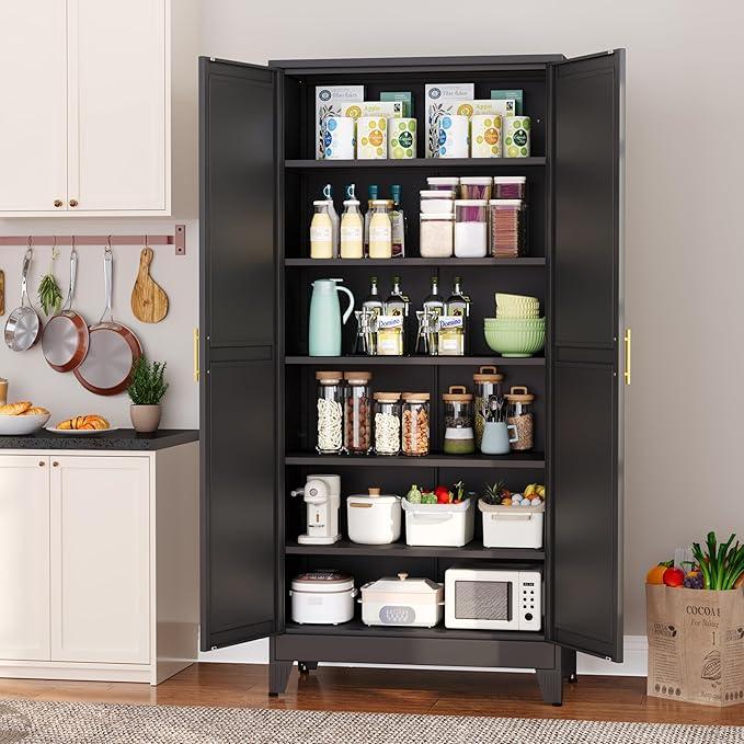 Metal Pantry Cabinet with 2 Doors and 5 Adjustable Shelves, 75