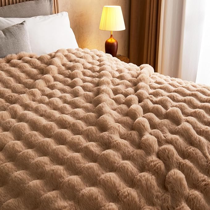 Lotus Karen Faux Fur Blanket - Big Bubble Rabbit Fluff Twin Size, 60x80 Inches