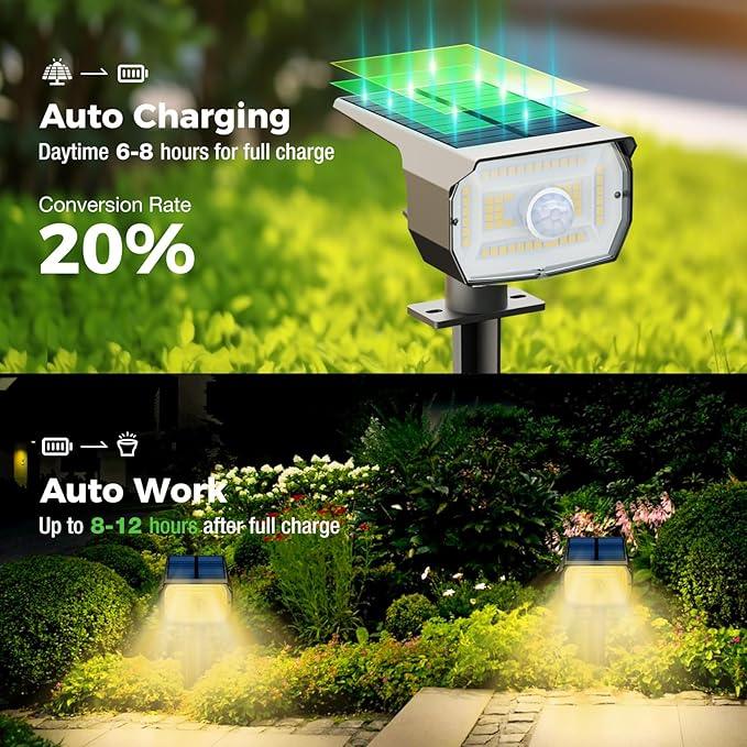 nipify 12 Pack Solar Spot Lights Outdoor Motion Sensor with 3 Modes,Solar Spotlights Outdoor Waterproof 2-in-1 Auto On/Off Solar Landscape Lighting for Outside Yard Wall Garden Pathway, Warm White