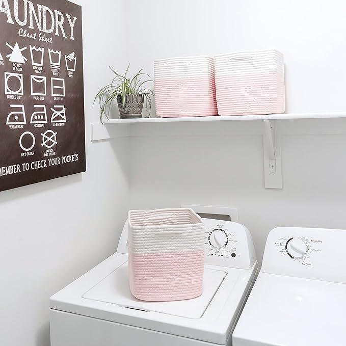 NaturalCozy Storage Cubes 11 Inch Cotton Rope Woven Baskets for Organizing, 3-Pack | Cube Storage Bin | Square Storage Baskets for Shelves Organizer, Classroom, Kids Toy Bins, Closet, Baby Nursery