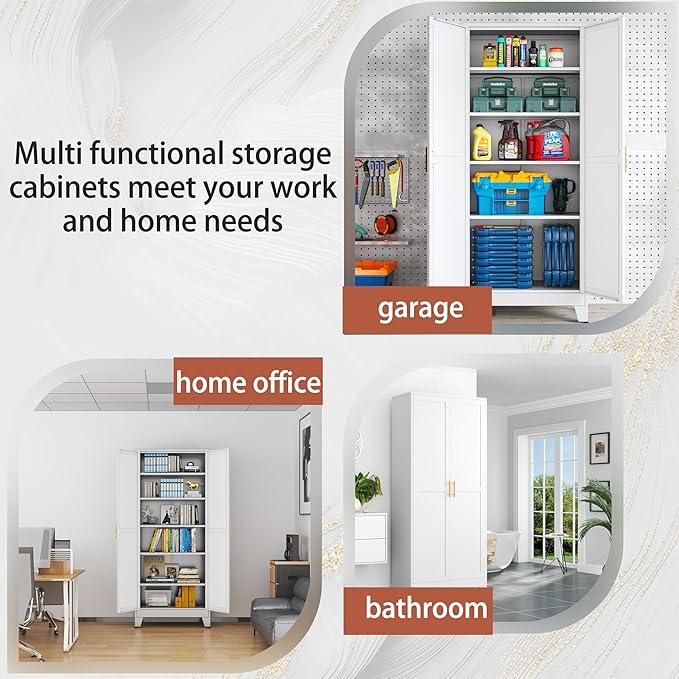 Kitchen Pantry Storage Cabinet with Doors and Adjustable Shelves, Metal ClosetMaid Food Pantry Cabinets, 75