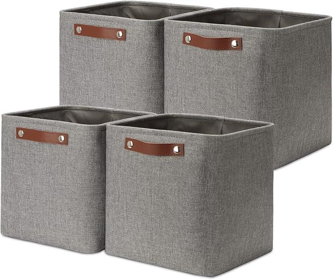 DULLEMELO Square Storage Cubes Baskets for Gifts Empty, 11 inch Cube Stroage Bins Linen Closet Organizers and Storage Baskets for Toy Nursery Shelves Bedroom Storage(4 Pack - 11