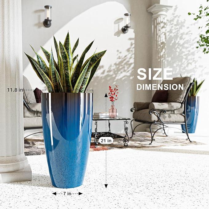 QCQHDU 21 inch Tall Planters for Indoor & Outdoor Plants, 2 Pack Sturdy Plant-Flower-Tree Pots for Front Porch Patio Deck Living Room Decor