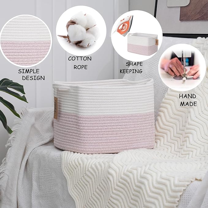 COMFY-HOMI 3PACK Cotton Rope Square baske with Handles for Shelves|Dog Toy baske Bin and Storage|Baby baske for Gift|Shoe baske for Organizing|13.5