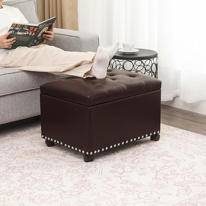 Joveco Leather Storage Ottoman with 360° Wheels 24