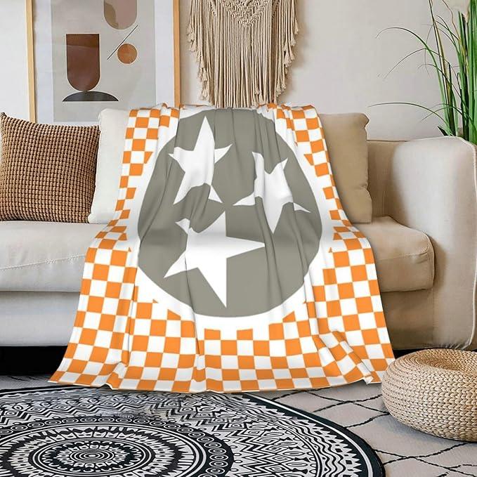 HGOD DESIGNS Tennessee Throw Blanket Ultra Soft Warm All Season Tennessee Orange Grey Star Flag Decorative Fleece Blankets for Bed Chair Car Sofa Couch Bedroom 50