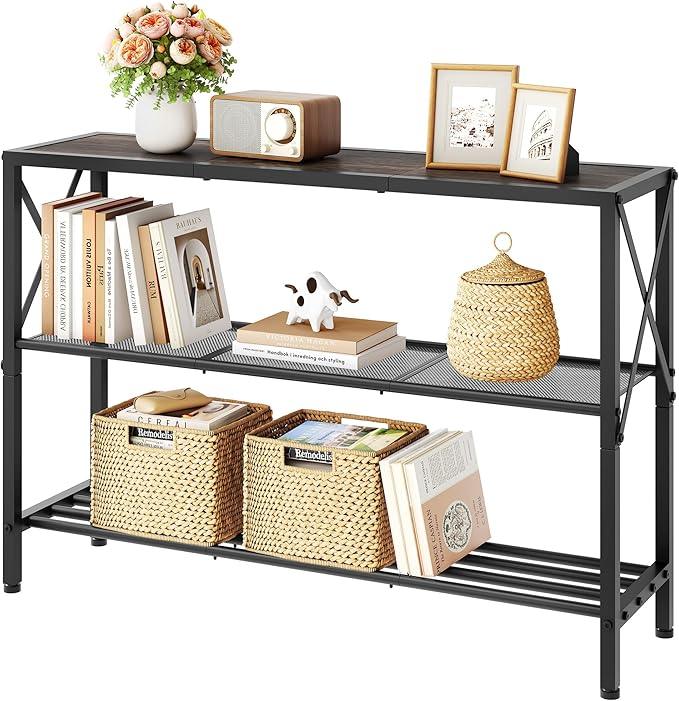Hoctieon Industrial Console Table, 3 Tier Entryway Table, Hallway Table, Narrow Sofa Table with Shelves, Entrance Table for Entryway, Living Room, Foyer, Hallway, Office, Grey