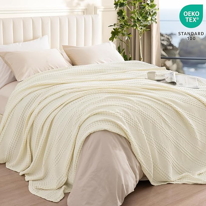 PHF Cooling Waffle Blanket King Size, Lightweight 60% Rayon Derived from Bamboo & 40& Cotton Breathable Blanket for Hot Sleepers, Soft and Luxury for Bed Couch and Sofa, 104