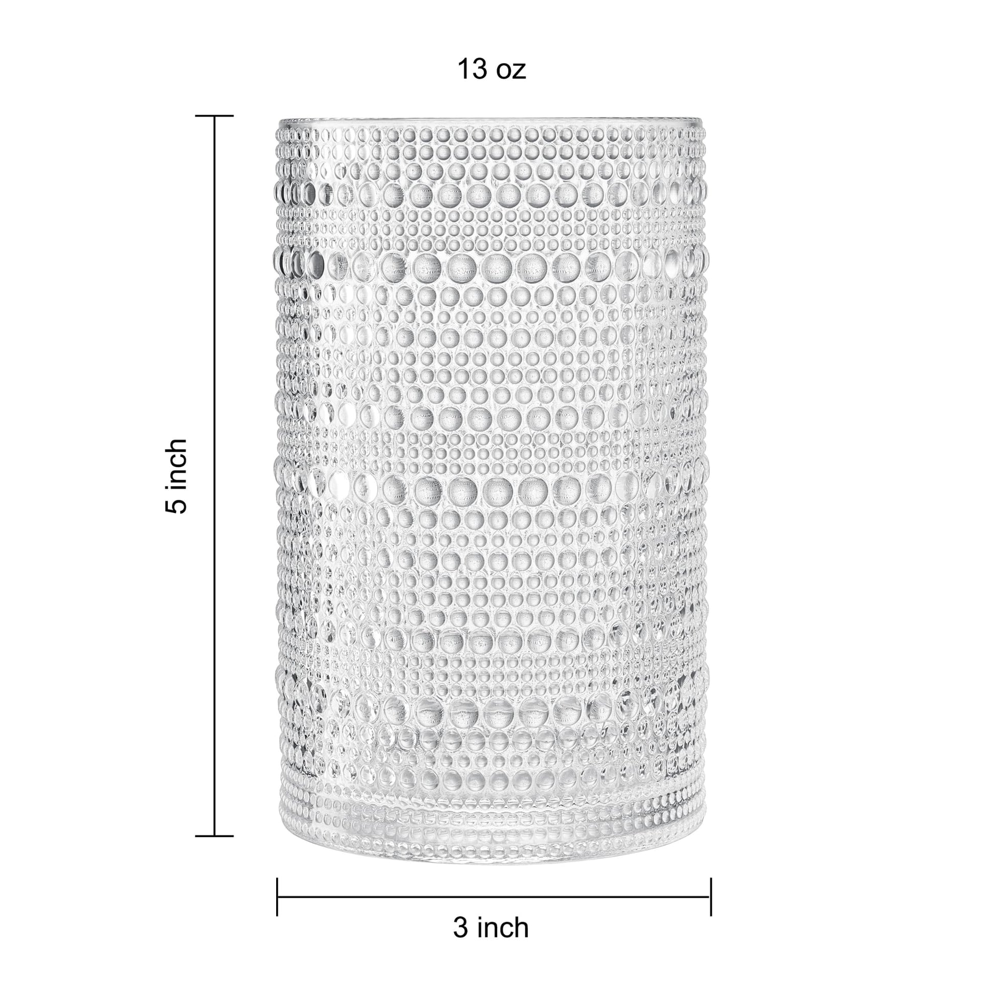 Khen Hobnail Drinking Glasses with Straws | Clear Colors | Set of 12