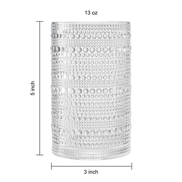 Khen Hobnail Drinking Glasses with Straws | Clear Colors | Set of 12