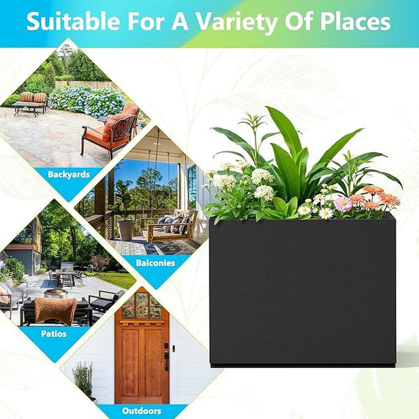 FENCY Metal Planter Box, Large Rectangular Planters for Outdoor Plants, Outdoor Tall Planters with Drainage Holes, Black Metal Planters (30