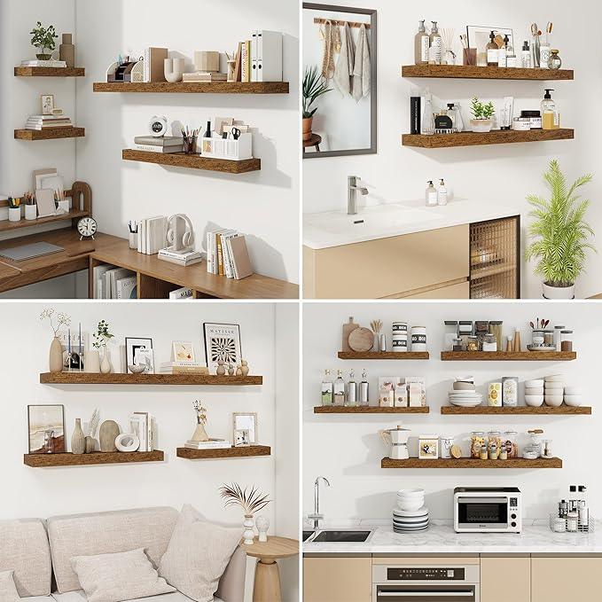 fuqing Floating Shelves for Wall, Bathroom Shelf Wall Mounted for Storage, Shelves with Invisible Bracket for Bedroom, Kitchen, Living Room, Farmhouse Small Book Shelf, 40 Inch Set of 2, Rustic Brown