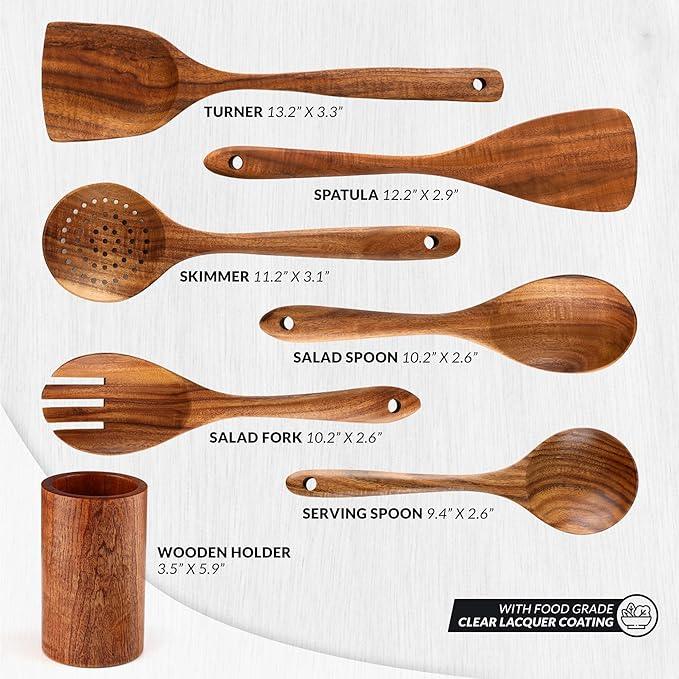 Wooden Utensils Set in Teak - Kitchen Essentials by Zulay Kitchen