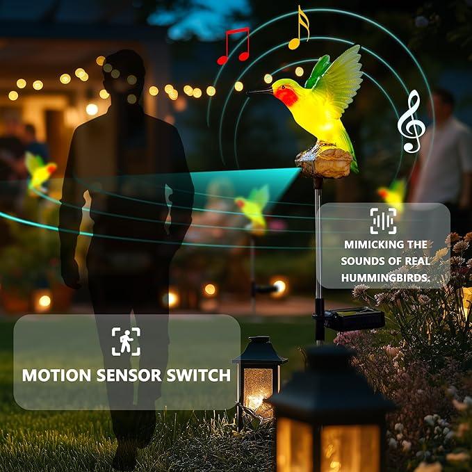 Birdsong Hummingbird Garden Decor Statues Stake Figurine Solar Lights for Outside Lawn Yard Porch Patio Flowerbed Christmas Decorations Outdoor for Moms Birthday (Green Hummingbird)